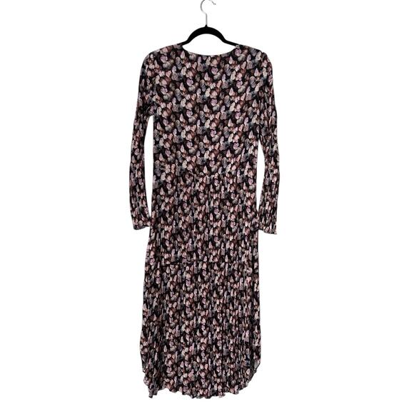 VINCE Micro Painted Floral Twist Drape Midi Dress Womens Size 10 Pleated A-Line - Picture 4 of 10
